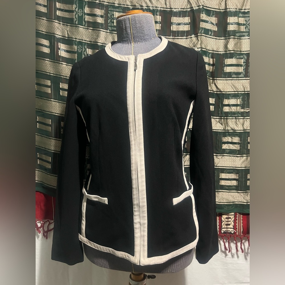 Vintage black business jacket with tan trim